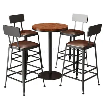 

Bar Chair, Bar Chair, High Stool, North European Style Iron Art Solid Wood, Modern Simple Household Table, Backrest, Bar