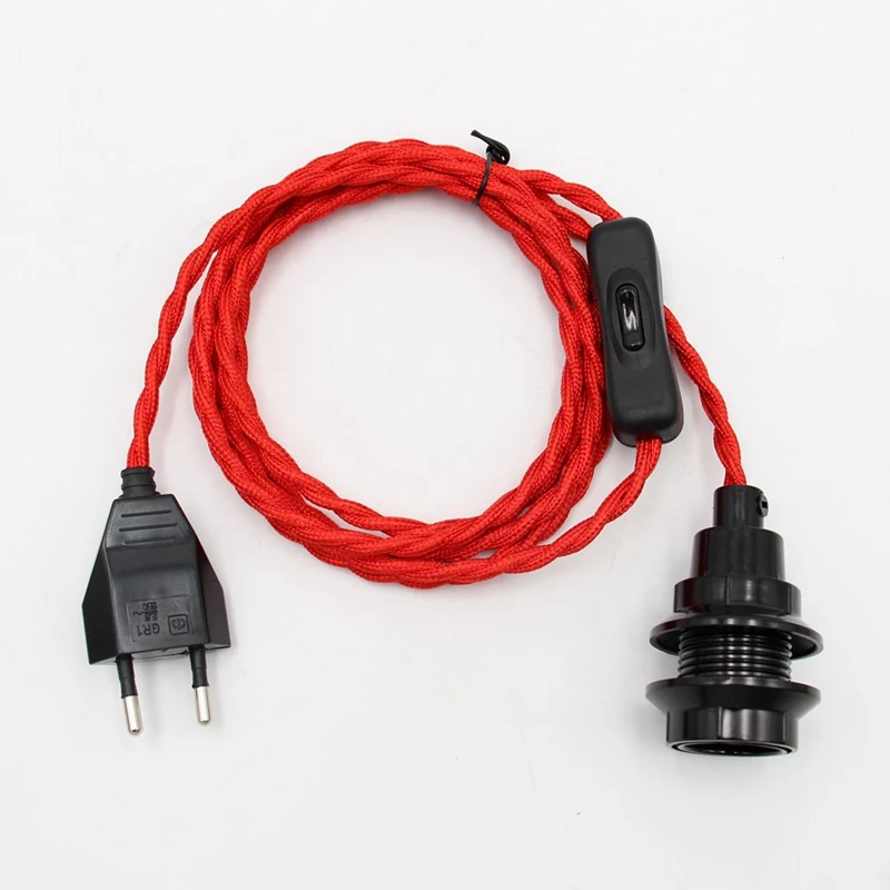 EU Plug Vintage Power Cords With Line Switch and E14 Bulb Light Socket Twisted Wire Cord With Lamp Holder lamp holder,power cords