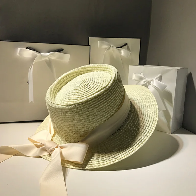 white Элегантная женская шляпа, шляпа с бантом, шляпы от солнца для девочек, летние шляпы для женщин, уличная Кепка, Пляжная соломенная шляпа для путешествий, Повседневная Панама - Цвет: white