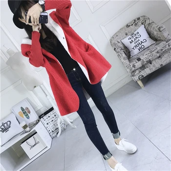 

Winter Coat Women 2019 Teddy Jacket Casual Hooded Fleece Jacket Long Streetwear Women Faux Fur Korean Red Fuzzy Jacket Overcoat