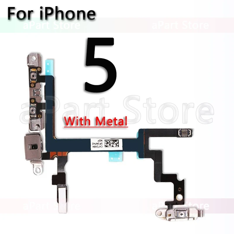 Высококачественный гибкий кабель для выключателя звука и громкости для iPhone 6, 6s, 7, 8 Plus, 5, 5S, SE, 5C, с металлическими запасными частями - Цвет: For iPhone 5