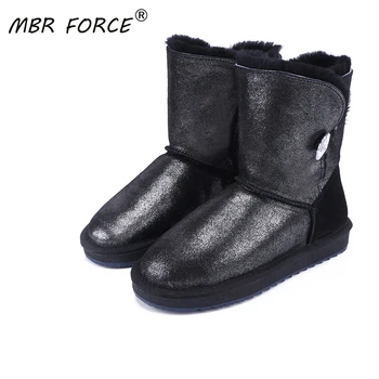 

MBR FORCE 2020 winter genuine Waterproof Women Boots With Button Sheepskin Leather Shearling Lined Snow Boots Keep Warm Shoes