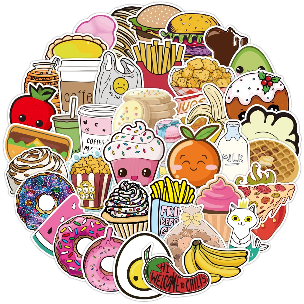 10/30/50PCS Cartoon Fruit And Vegetable Dessert Food Stickers Cute