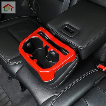 

Rear Row Water Cup Holder Frame Cover Trim Stickers Overlay ABS Carbon Grain Baking Paint Red For Jeep Wrangler JL 2018 2019