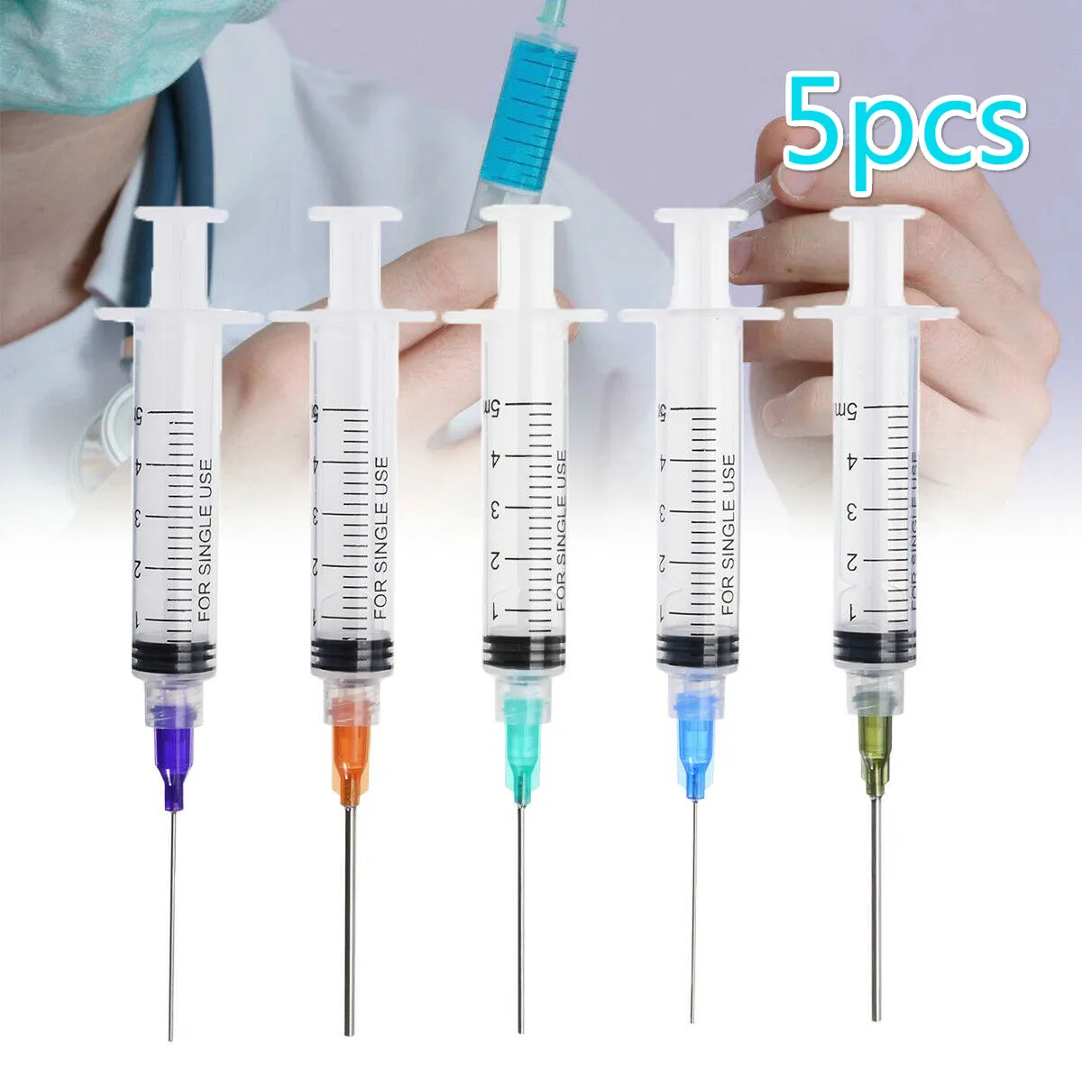 

5 pieces of new 5ml capacity syringes, crimp-sealed blunt needle tip 1.5 inch transparent syringe for industrial glue ink