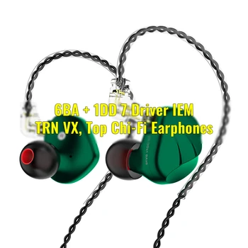 

TRN VX 6BA+1DD 7 Driver IEM In-Ear Monitor 22Ω 107dB Hybrid Bass Earbuds HiFi Earphones w/ Detachable 0.75mm 2 PIN Cable