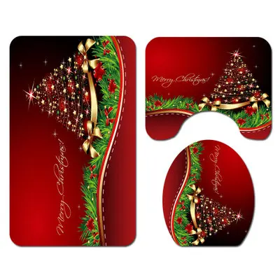 3pcs Mat Set LANGRIA Рождество 4 шт. ванная комната занавеска для душа Водонепроницаемый снеговик для ванной занавески набор туалет крышка коврик нескользящий ванная комната коврик набор - Цвет: 3pcs Mat Set