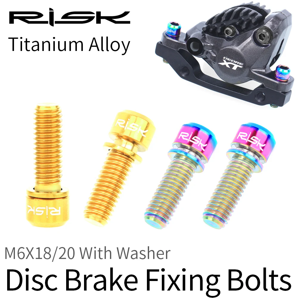 

RISK MTB Bicycle Disc Brake Fixing Bolts m6*18mm With Washer Hollow Lightweight Titanium Alloy for Mountain Bike SLX XT Clamp