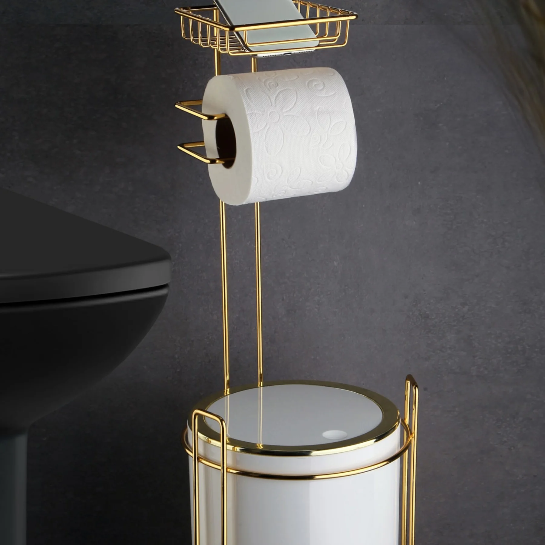 

Toilet paper holder stainless steel tissue holder mobile phone bathroom paper roll bathroom product Paper Holder And Trash Bin