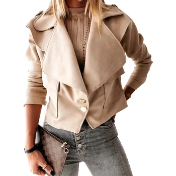 

Deerskin Velvet Jacket Women Lapel Double Button Long Sleeve Pocket Solid Color Autumn Clothing High Street Outwear