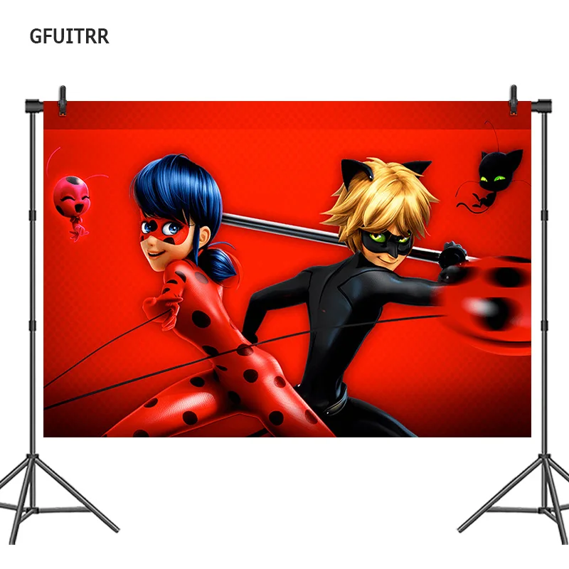 

GFUITRR Ladybug Photography Backdrop Boys Girls Birthday Party Photo Background Vinyl Photo Booth Props