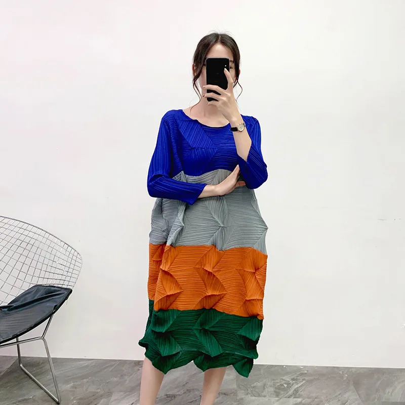 MIYAKE плиссированное платье со стразами осень и зима новое Плиссированное базовое платье