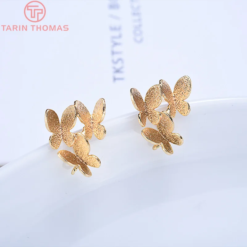 6PCS 14x12MM 24K Gold Color Brass Three butterflies Stud Earrings High Quality Diy Jewelry Findings Accessories - Image 2