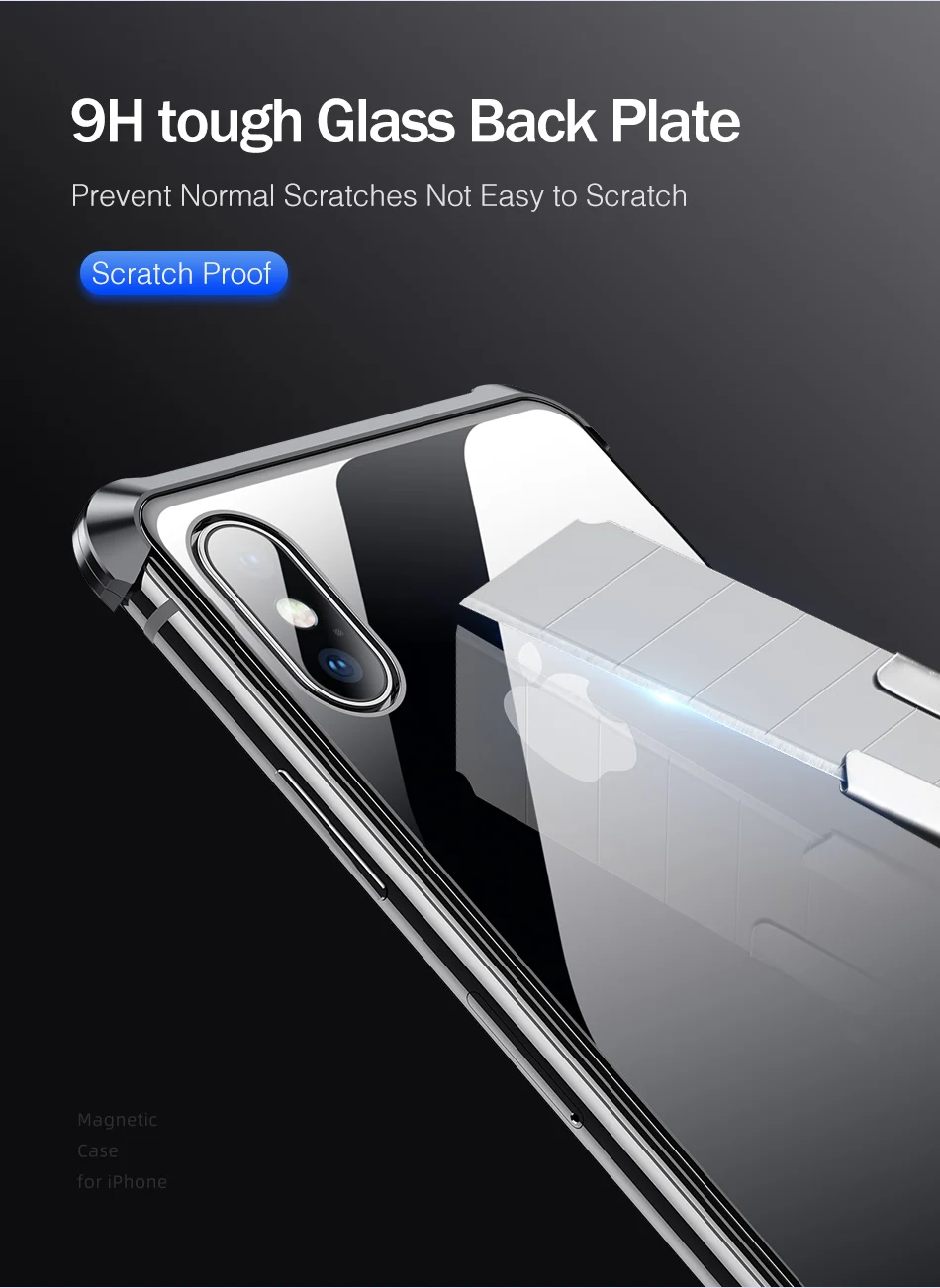 Магнитный чехол для iPhone X XS Max XR YKZ, металлический магнит, адсорбция, закаленное стекло, защитный чехол для телефона, чехол для iPhone 8, 7 Plus