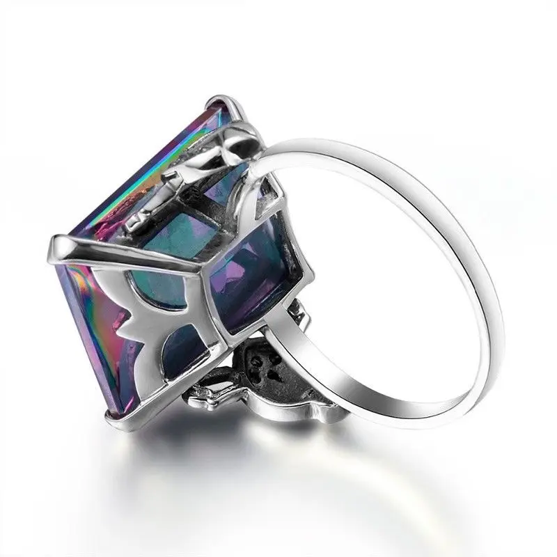 Роскошные кольца PANSYSEN 12x16 мм с мистическим радужным топазом для женщин Топ бренд 925 пробы серебряные украшения с драгоценными камнями кольцо подарки
