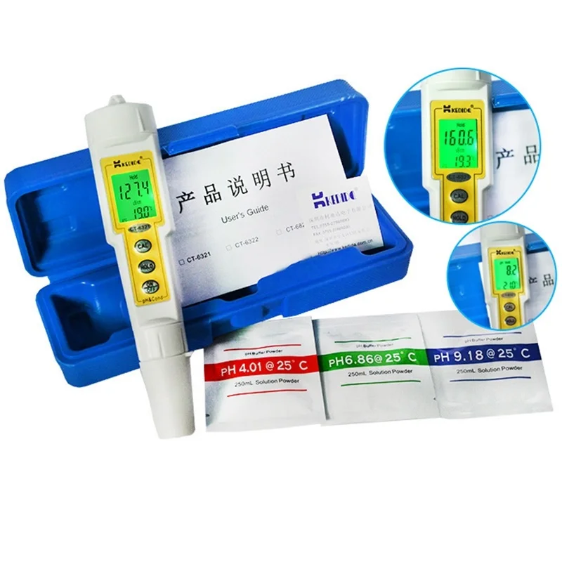 

PH Meter CT-6322 Waterproof PH Conductivity Meter Bifunctional Pocket Portable Value PH Tester Backlight Pen Portable Aquarium