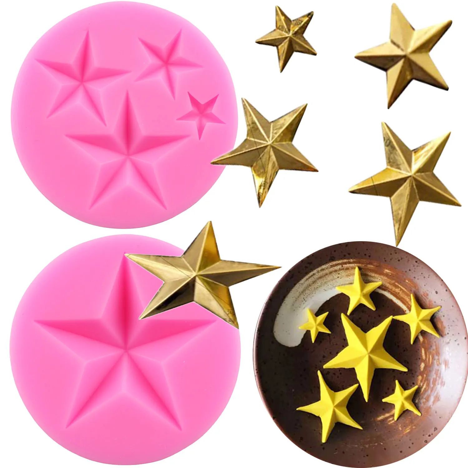 

3D Stars Silicone Molds Cupcake Topper Fondant Mould DIY Baby Birthday Cake Decorating Tools Polymer Clay Candy Chocolate Moulds