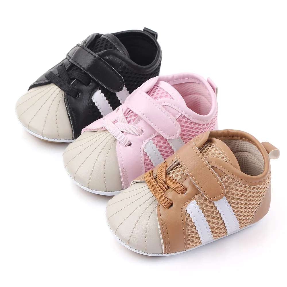 New Style Mesh Breathable Branded Infant Shoes Baby Hard Sole PU Leather Crib baby Boys Girls Shoes Casual First Walkers