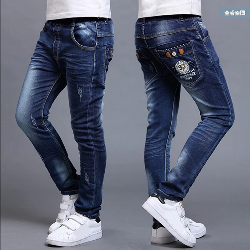 DIIMUU/Детские джинсы для мальчиков детские джинсовые брюки осенние повседневные хлопковые брюки для маленьких мальчиков штаны с эластичной резинкой на талии узкие джинсы