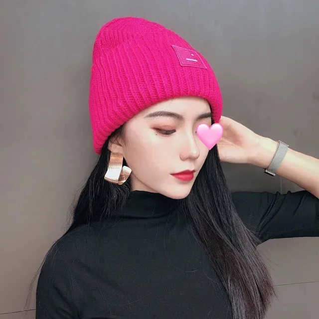 AC Studios Smiling face Beanie Skull Caps knitted Cashmere Eye Warm Couple Lovers Acne Hats Tide Street Hip-hop Wool Cap Adult