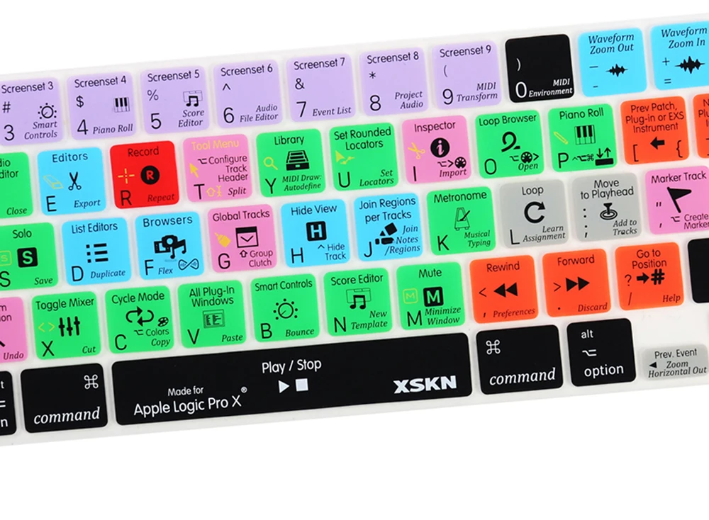 XSKN Logic Pro X English Shortcuts Keyboard Cover Skin for US Version 16 inch A2141 New MacBook Pro with Touch Bar & Touch ID