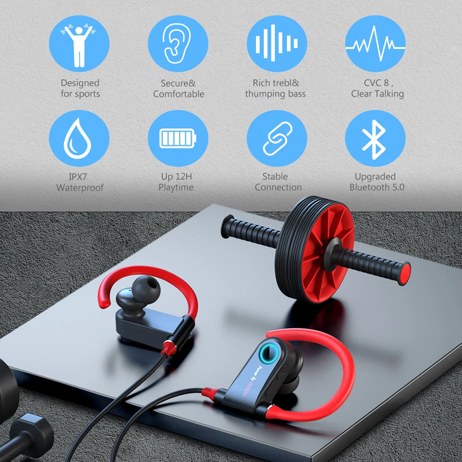

Sport Headset Bluetooth Headphone Wireless Earphones Waterproof IPX 7 Bluetooth Earphone Stereo Bass Headset with Mic For Phone