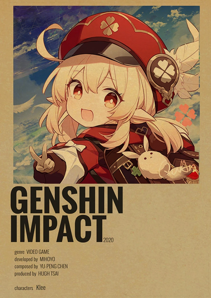 Genshin Impact Anime Posters Kraft Paper Prints Home Room Decor Study Bedroom Bar Cafe Wall Paintings Cartoon Wall Stickers