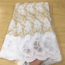 Белая и золотая кружевная ткань швейцарская вуаль кружевная Свадебная кружевная ткань высокого качества robe dentelle femme африканская Ткань 5 ярдов