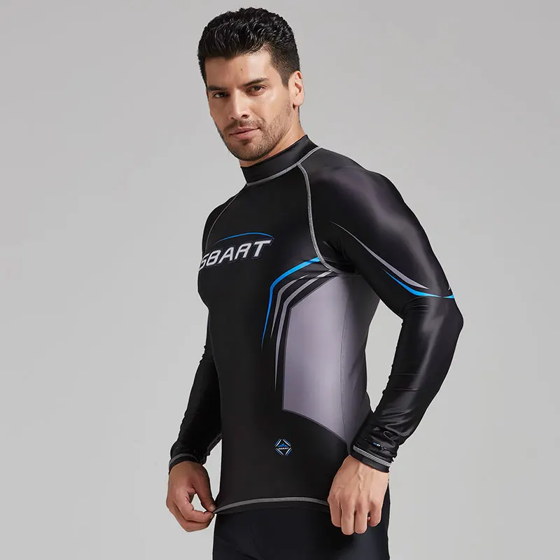 Men's Long Sleeve Upf 50+ Swim Shirt Rash Guard Top Printed Rashguard T