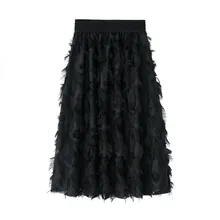 Женская юбка-пачка из тюля с эластичной талией и высокой талией, многослойная плиссированная юбка, женские юбки с кисточками