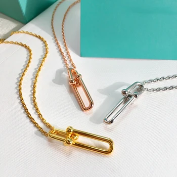 

Brand Pure 925 Sterling Silver Jewelry For Geometric Line Neckalce Lock Pendant Horseshoe Necklace Cute Pendants Party Necklace