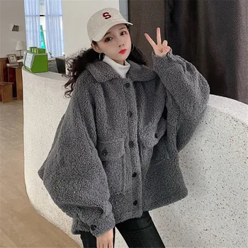 

2020 new Harajuku bf Jacket Women's Lamb Wool Coat Loose Korean Cotton Clothes Autumn Winter Coats Long Sleeves Outerwear g441