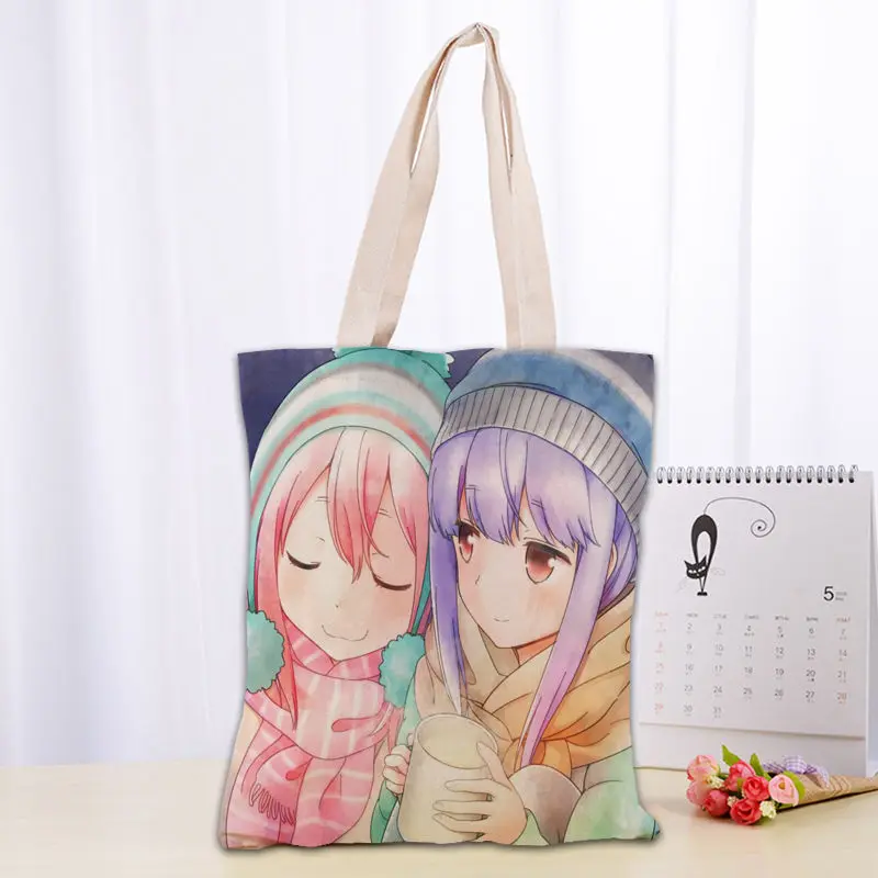 

Anime Yuru Camp Tote Bag Cotton Cloth Shoulder Shopper Bags for Women Eco Foldable Reusable Shopping Bags 0303