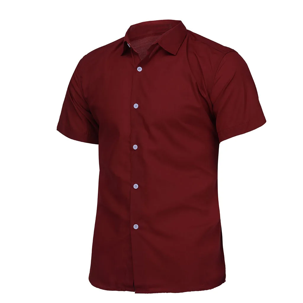 Страусиная Красивая Мужская Однотонная рубашка, однобортная высококачественная повседневная рубашка с отложным воротником и коротким рукавом для мужчин