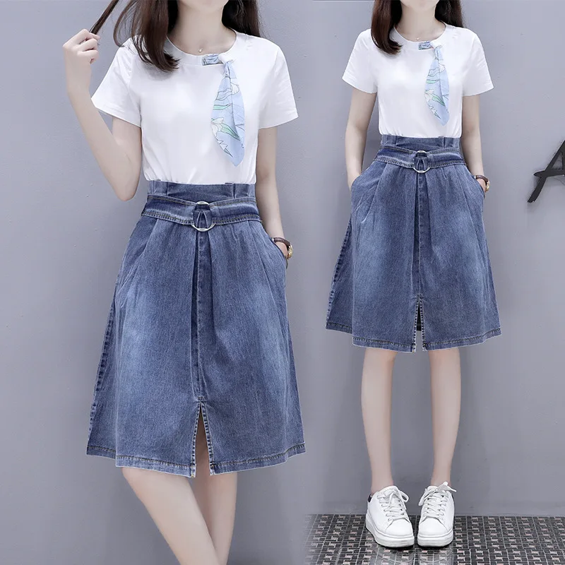 

2019 New Style Summer Wear Fashionable Waist Hugging Western Style Two-Piece Set Popular Elegant Summer Skirt WOMEN'S Dress Fash