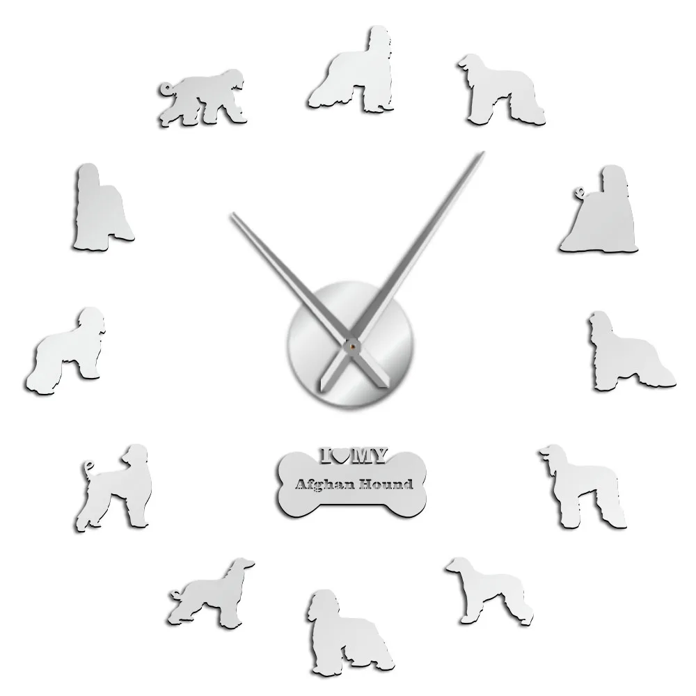 Акриловые настенные художественные наклейки для собак, щенков, собачка домашнее животное, декоративные настенные часы для самостоятельной сборки - Цвет: Silver