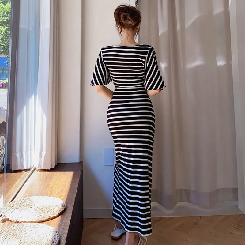 bohemia striped shirt maxi dress