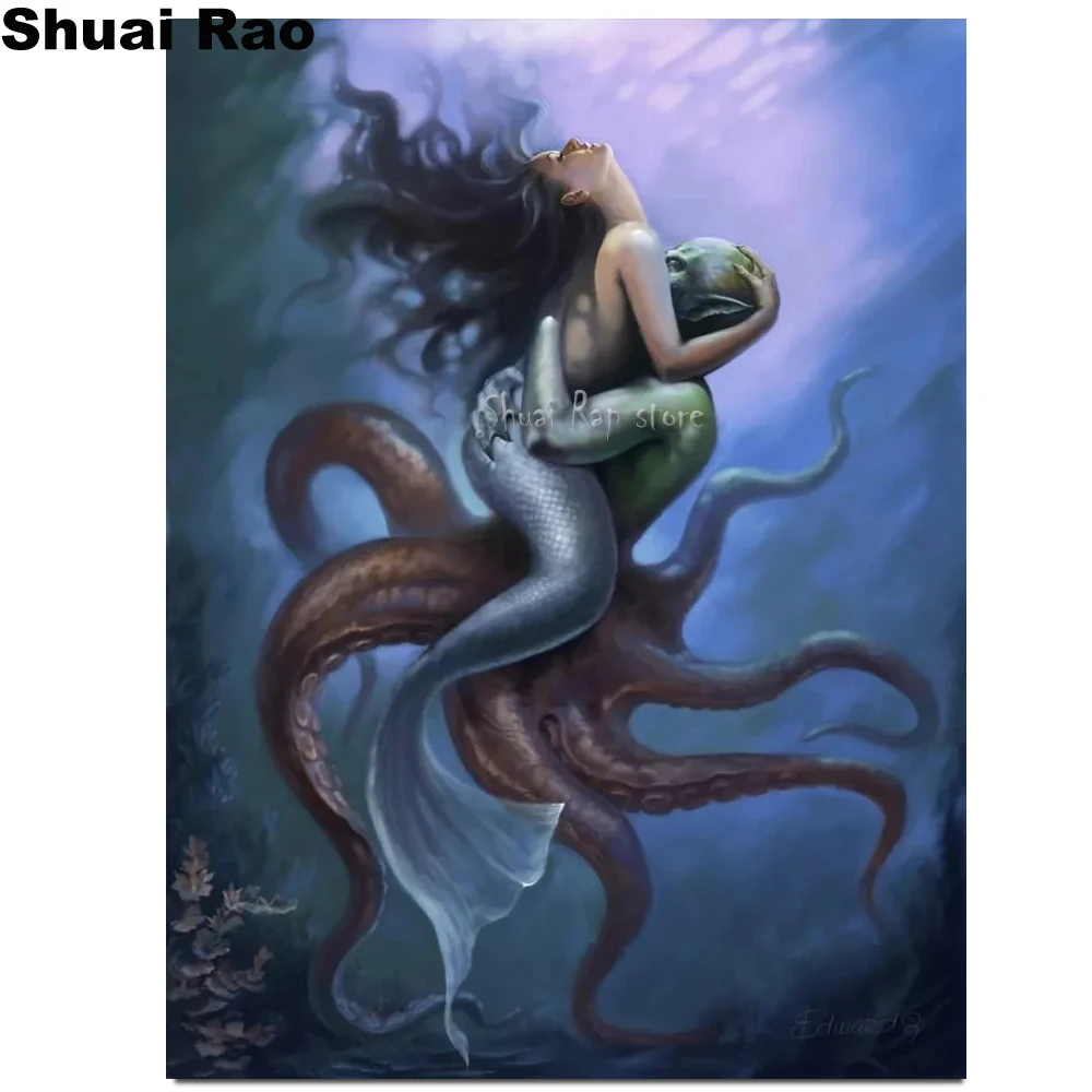 Octopus Mermaid love kiss diamond set full square painting 5d diy puzzle embroidery decoration home gift fantasy art | Дом и сад