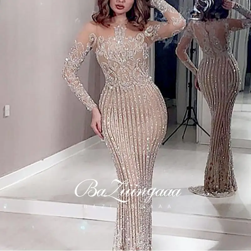 BAZIIINGAAA Роскошные вечерние платья длинное женское платье 2021 блестками Robe De Soir