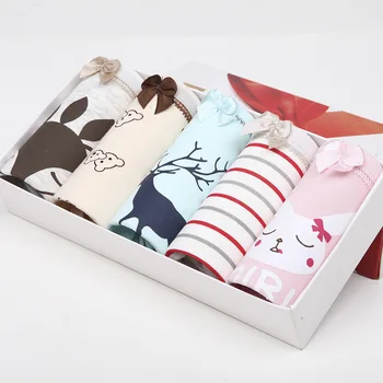 

5PC Boxed Underwear Women Cotton Girl Ladies Sexy Waist Briefs Large Size Seamless Cotton Underpants