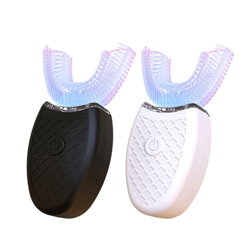 2x 360 Degrees U Type Automatic Electric Toothbrush Vibration Blue Light Whiten Teeth Silicone Brush Head White & Black 2x 360 Degrees U Type Automatic Electric Toothbrush Vibration Blue Light Whiten Teeth Silicone Brush Head White & Black