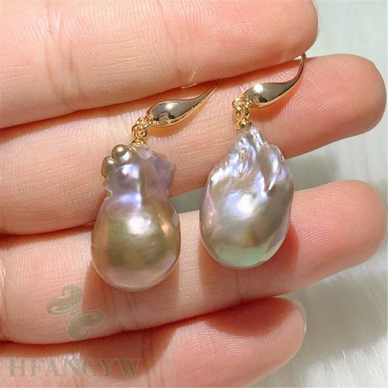

11-12mm Multi-Color Baroque Pearl Earring 18k Flower Ear Stud Aurora AAA Party Wedding Dangle Gift Irregular Cultured