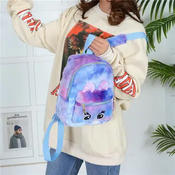 

Women Small Faux Fur Backpack Girls School Bags Shoulder Bag Handbag Soft Faux Fur Backpack Girls Fashion Rainbow Rucksack