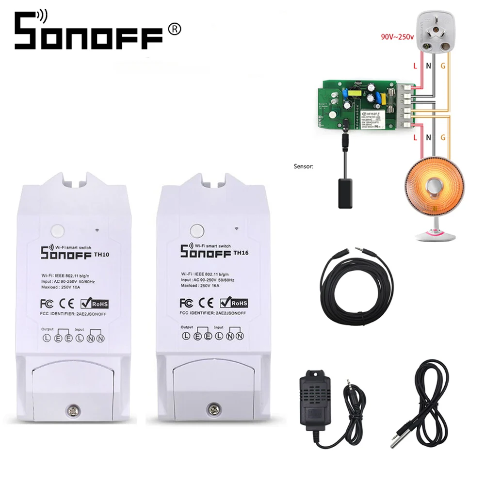 SONOFF TH10/TH16 DS18B20/SI7021/Al560 Температурный датчик влажности удлинитель Кабель для монитора Беспроводной Wi-Fi дистанционный переключатель освещения Alexa