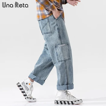 

Una Reta Jeans Men 2020 New Hip Hop Straight Men Denim Pants Plus Size Loose Joggers Streetwear Pockets Trousers Mens Jeans