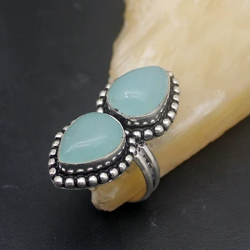 

Double Unique Natural Teardrop AGATEE Silver Color Ring Free Shipping 7# VC48