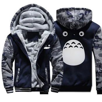 

Tonari No Totoro Japanese Anime Print Hoodies 2019 Autumn Winter Camouflage Hooded Men Warm Fleece Harajuku Fashion Warm Jackets