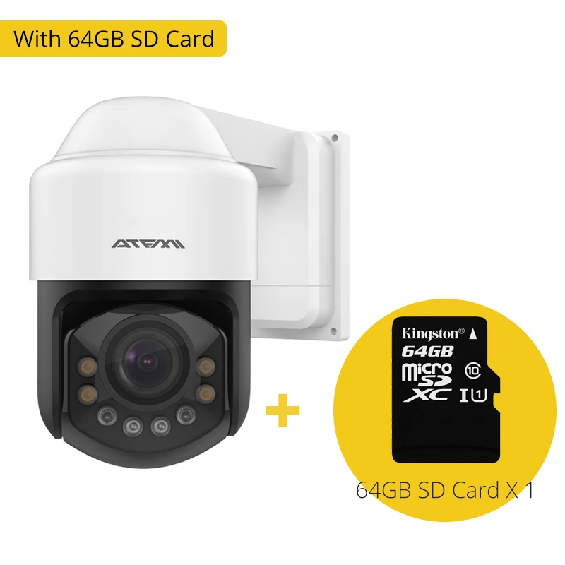 ATFMI wifi 1080P PTZ IP камера 4х зум сетевая камера полноцветная камера ночного видения H265 2MP водонепроницаемая IP66 IR 60m PTZ 1920X1080 - Цвет: With 64GB SD Card