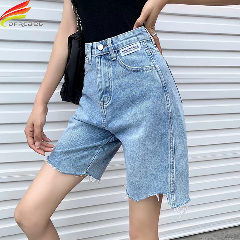 Pantalones cortos de talla grande para mujer, Bermudas holgadas azules con bolsillos, ropa de calle, verano, 2021 - AliExpress