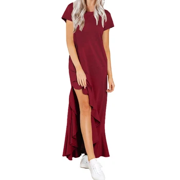 Party elegant sexy maxi dresses solid color boho long dress sling sexy short sleeve round neck dress